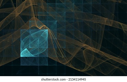 Digital geometric parallax, doppler effect of squares, multilayered grid, net or space with floating elegant stains, substances and energies. Great as cover print for electronics, artwork, poster.