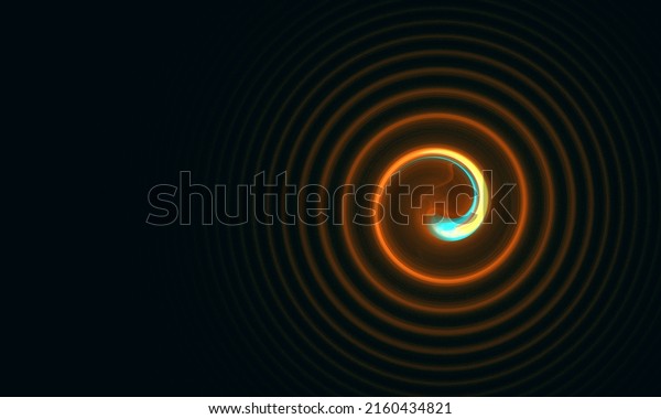 Digital glowing core with cold blue tint in golden 3d\
spiral over dark space. Bright light of hearth. Concept of music,\
sound, vibration and radiance. Great as design element, background,\
print. 
