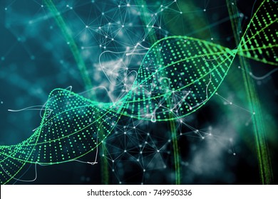 Digital Green DNA Background. Innovation, Medicine And Technology Concept. 3D Rendering 