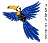 Digital hand draw toucan, isolated toucan, fly toucan