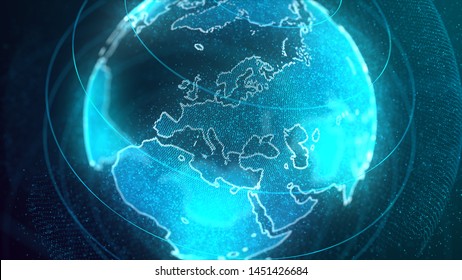 Digital Holographic Earth Globe With Europe
