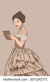 Digital Illustration 18th Century Woman In Victorian Era Garments.