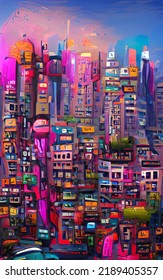 Digital Illustration Of Abstract City Painting