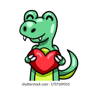 Digital Illustration Of A Adorable T Rex Hugging A Heart