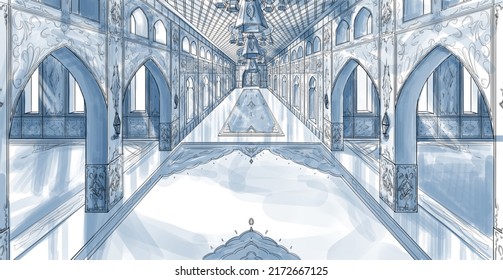 Digital illustration of a an ancient Persian Palace interior