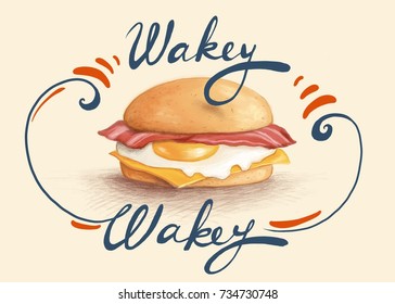 Digital Illustration Of A Bacon And Egg Breakfast Muffin