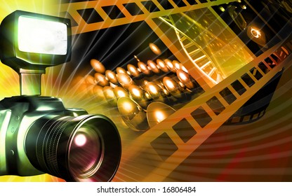 Digital illustration of a camera with flashlight flashing	