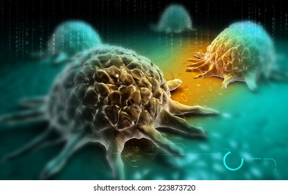 Digital Illustration Of Cancer Cell In Colour  Background 