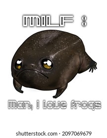 Digital illustration cute black desert rainfrog and the humorous text 