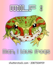 Digital illustration cute pacman frog and the humorous text 