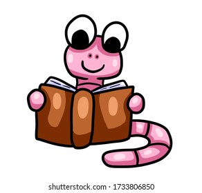 Digital Illustration Of A Cute Worm Reading A Book