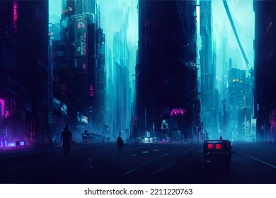 Digital Illustration Cyberpunk City Stock Illustration 2211220763 ...