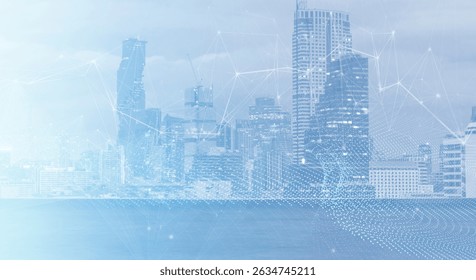 digital illustration depicting a city skyline overlaid with interconnected network lines and data nodes, representing smart city concepts, technological innovation, and futuristic infrastructure. 
 - Powered by Shutterstock - Get 15% off with code: PIKWIZARD15