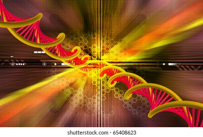 Digital illustration DNA structure in colour background 	