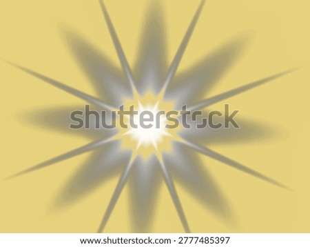 A digital illustration features a starburst pattern with sharp, elongated rays extending outward from a bright white center. The rays transition in color from white to a soft gray and disperse against a muted yellow background. This abstract design creates a dynamic sense of movement and light emanation.
