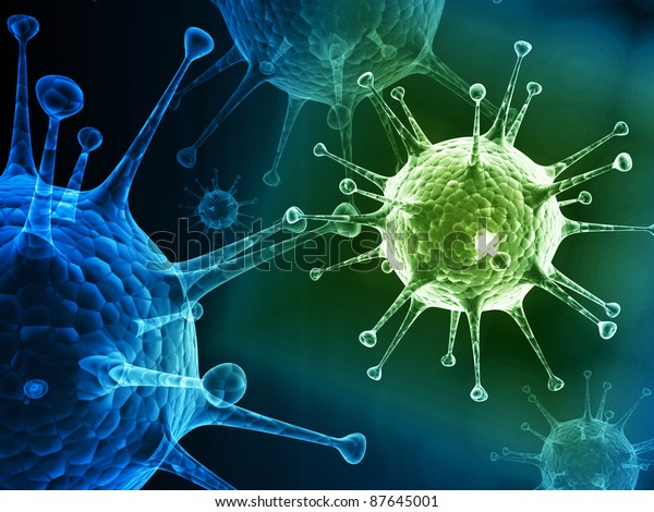 Digital illustration of flu VIRUS in 3d on\
digital\
background