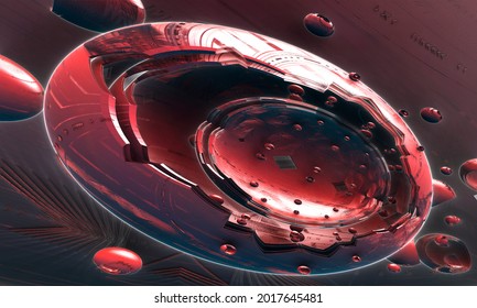 Digital Illustration Of Futuristic Science Fiction Time Machine Spinning Running Working Mode In Speed. 3d Render.