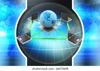 Digital illustration of Global Computer Network concept in colour background