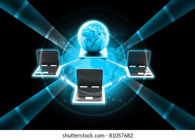 Digital illustration of Global Computer Network concept in color background