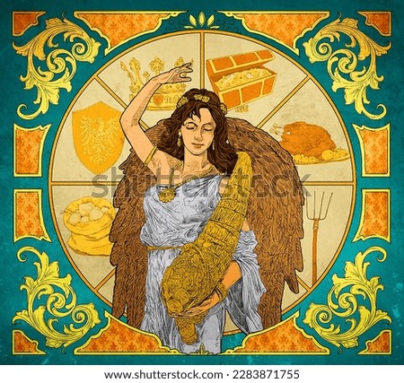 Digital illustration of the Greek Goddess of Fortune in Art Nouveau style Foto stock © 