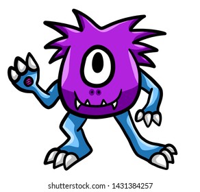 Digital Illustration Happy Waving Purple Monster Stock Illustration ...