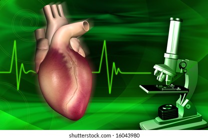 Digital Illustration Of A Heart With Eco Cardio Gram Pulse	