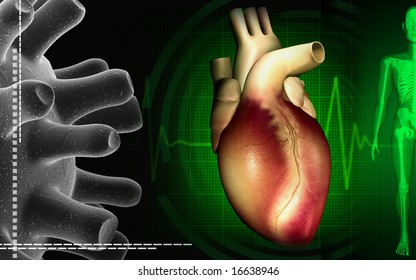 Digital Illustration Of A Heart With Eco Cardio Gram Pulse