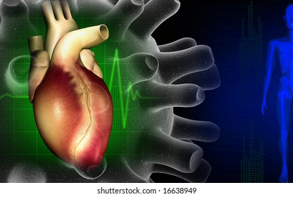 Digital Illustration Of A Heart With Eco Cardio Gram Pulse	