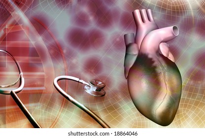 Digital Illustration Of A Heart With Eco Cardio Gram Pulse	