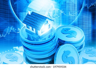 Digital Illustration Of House On Money Stack