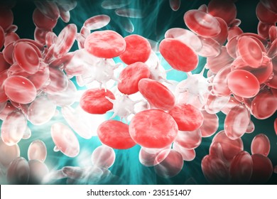 Digital illustration of Human blood cells in colour background