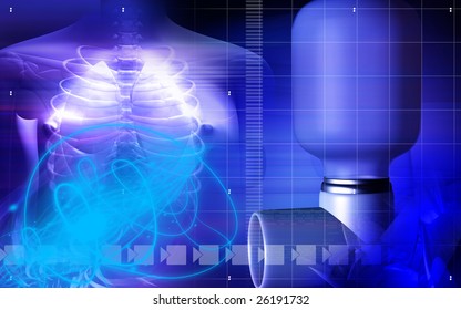 Digital Illustration Of An Inhaler Used By Asthma Patients And Human Body	