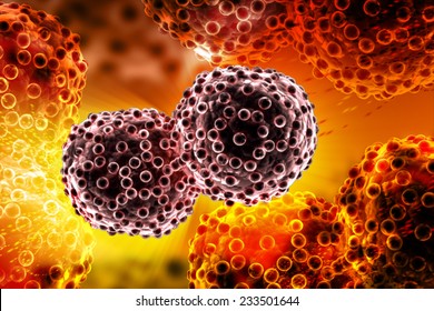 Digital illustration of lung cancer cells in color background