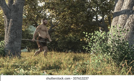 Digital Illustration Of A Man Of Neanderthal