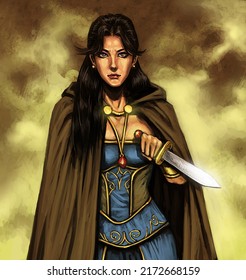 Digital Illustration Of A Medieval Female Fantasy Warrior Character