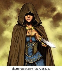 Digital Illustration Of A Medieval Female Fantasy Warrior Character