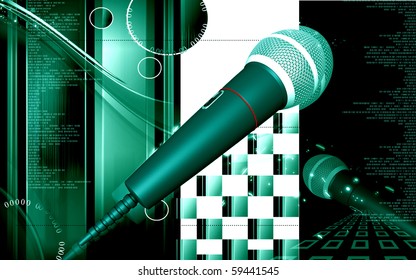 Digital illustration of microphone in colour background	