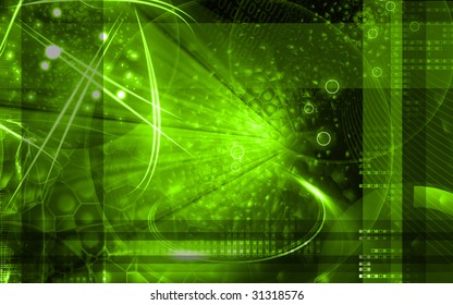 Digital illustration of molecules in green colour 	