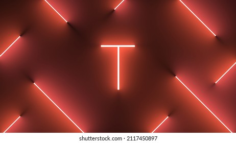 A Digital Illustration Of Neon Red Lines Around An Illuminated Letter T Symbol