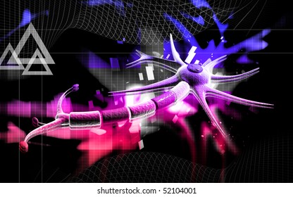 Digital illustration of  neuron  in colour  background 	