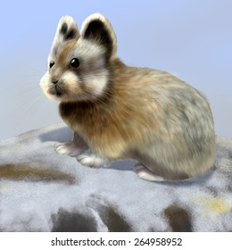 Digital illustration of a Ochotona iliensis, ili pika