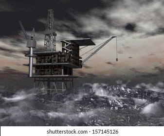 Digital Illustration Of An Oil Rig