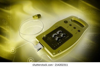 Digital Illustration Of Palm Bladder Scanner In Colour Background 