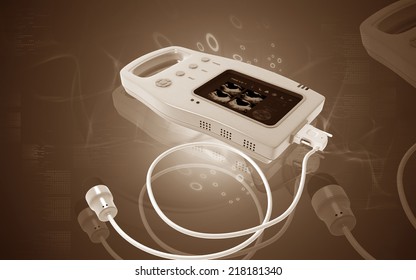 Digital Illustration Of Palm Bladder Scanner In Colour Background 