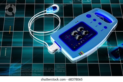 Digital Illustration Of Palm Bladder Scanner In Colour Background 	