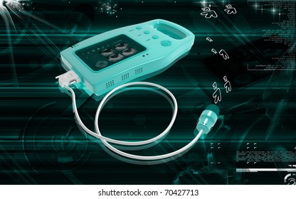 Digital Illustration Of Palm Bladder Scanner In Colour Background 	