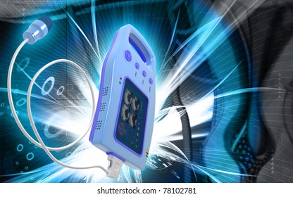 Digital Illustration Of Palm Bladder Scanner In Colour Background