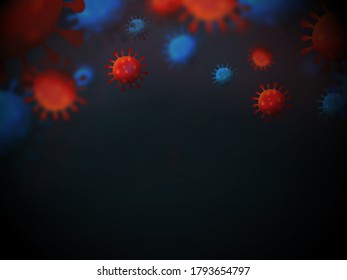 A Digital Illustration Of Red And Blue Coronavirus Particles With Space For Text