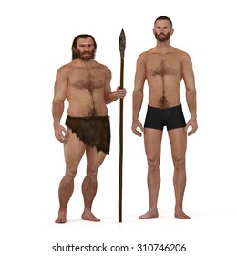 Digital illustration and render of a Neanderthal man