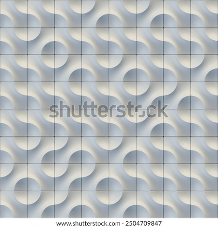 Digital illustration of a repeating white pattern composed of tiles that create a three-dimensional effect of wavy lines and circles. A harmonic and rhythmic composition. 3d rendering